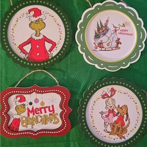 Set of 4 Dr Seuss The Grinch Christmas Wooden Ornaments
